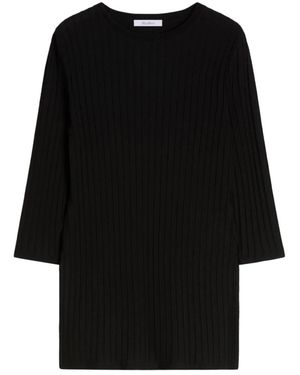 Max Mara T-Shirt Van Geribbelde Tricot - Zwart