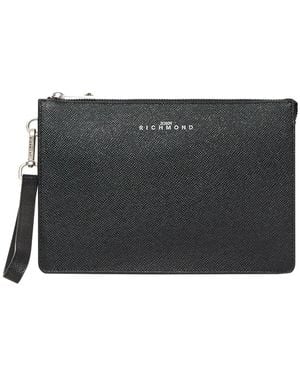 John Richmond Glitzer-Clutch Mit Frontlogo Und Handgelenkriemen - Schwarz