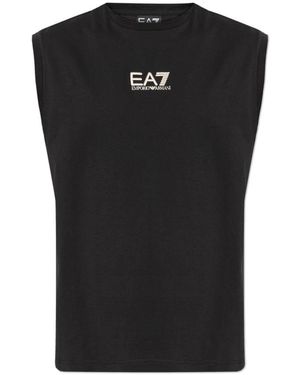 EA7 Tops ,Zwart ,Katoen T-Shirt Met Geborduurd Logo