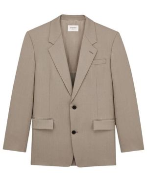 Saint Laurent Jassen ,Wol Enkelrijig Jasje Van Wol En Mohair - Grijs