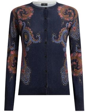 Etro Truien & Vesten ,Veelkleurig ,Kasjmier Zijden En Kasjmier Paisley Vest - Blauw