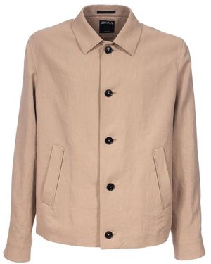 ZEGNA Leinen-Arbeitsjacke Mit Lederelementen - Natur