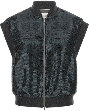 Peserico Jassen ,Grijs ,Pailletten Mouwloze Bomber Bodywarmer