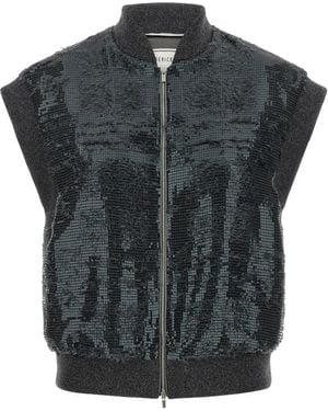 Peserico Jassen ,Grijs ,Pailletten Mouwloze Bomber Bodywarmer