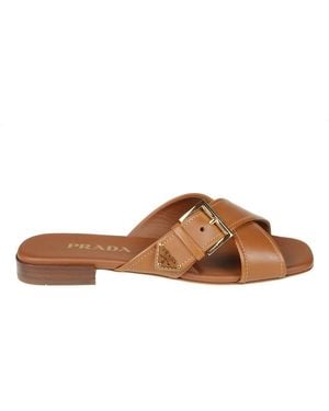 Prada Crisscross Pantoletten Mit Schnalle - Braun