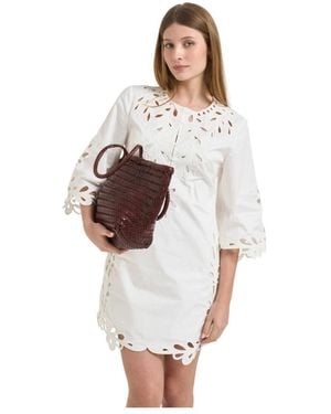 Antik Batik Korte Eyelet Jurk - Wit