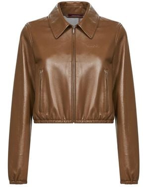 Gucci Jassen ,Bruin ,Katoen Leren Jas Met Reliëflogo