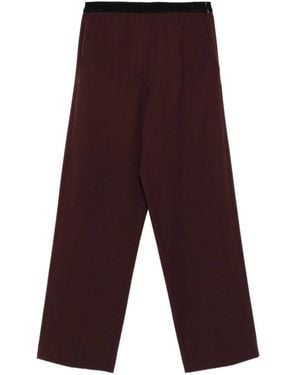 Alysi Broeken ,Paars ,Wol Broek Van Scheerwol Met Elastische Tailleband - Bruin