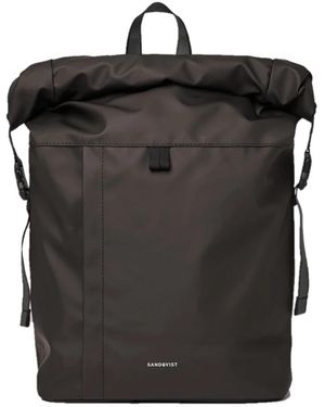 Sandqvist Tassen ,Bruin ,Polyester Stream Rolltop Rugzak - Zwart