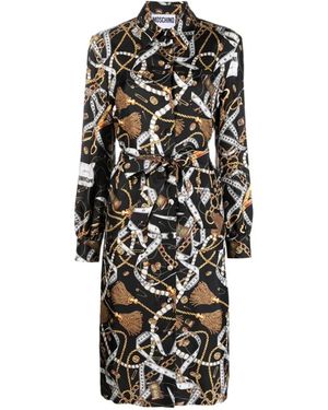 Moschino Graphic-Print Silk Midi Dress - Black