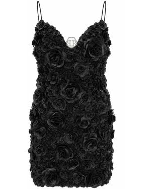 Philipp Plein Kleedjes ,Zwart ,Polyester Korte Jurk Bloemen