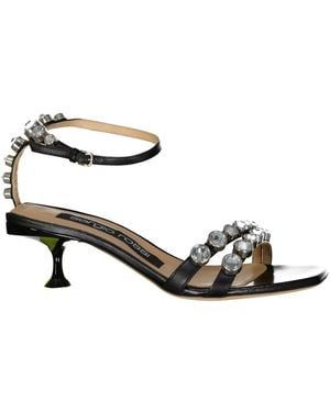 Sergio Rossi Leather Crystal Sandals - Black