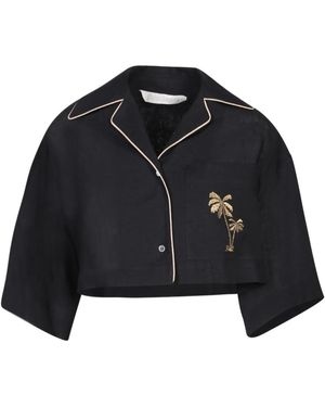 Palm Angels Linnen Bowling Shirt - Zwart