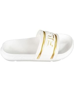 Fila Slide Sandalen Gouden Logo - Wit