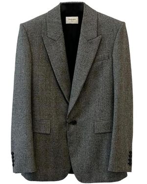 Saint Laurent Jassen ,Grijs ,Wol Prince Of Wales Wollen Flanellen Jas - Zwart