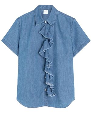 Aspesi Denim Hemd Mit Gerüschten Schichten - Blau