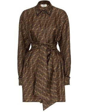 Fendi Ff Pattern Shirt Dress - Brown