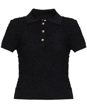 Balmain Tops ,Zwart ,Tweed Tweed Korte Mouw Polo