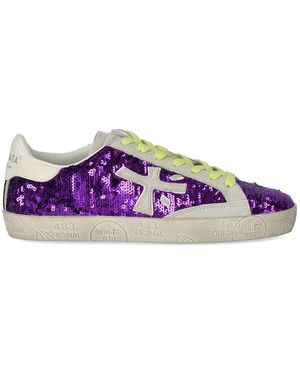 Premiata Lila Pailletten Leder Sneaker