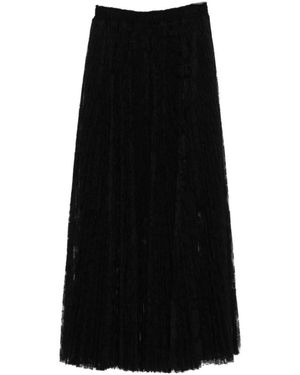 Ermanno Scervino Zwarte Kant Plooirok Elastische Tailleband