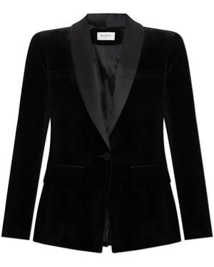 Balmain Jassen ,Zwart ,Leer Fluwelen Blazer Met Enkele Split