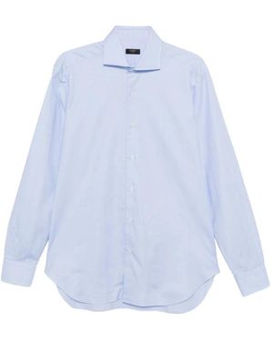 Barba Napoli Overhemden ,Blauw ,Katoen Blouse Met Spreadkraag