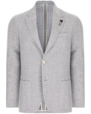 Lardini Jassen ,Grijs ,Leer Enkelrijige Blazer Met Revers