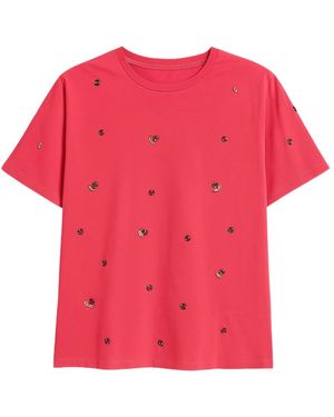 Clips Tops ,Roze ,Katoen Fuchsia Geborduurd Katoen Stretch T-Shirt