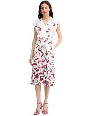 Twinset Poplin Midi Jurk Met Kersenprint - Rood
