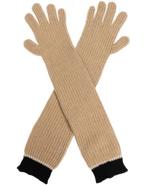 Moschino Accessoires ,Wol Geribbelde Lange Handschoenen Logo - Naturel
