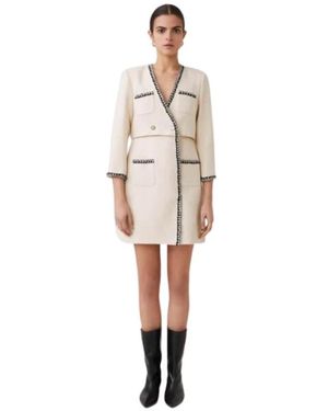 Suncoo Kleedjes ,Wit ,Crèmekleurige Gekruiste Jurk Met Chanel-Details