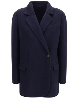 Brunello Cucinelli Jassen ,Blauw ,Wol Enkelrijig Jas Van Wol En Kasjmier
