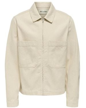 Only & Sons Jassen ,Katoen Klassieke Katoenen Blazer Met Ritssluiting En Zakken Aan De Voorkant - Naturel