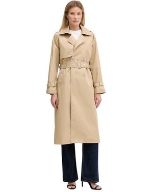 DKNY Lange Double-Breasted Trenchcoat Met Riem - Naturel