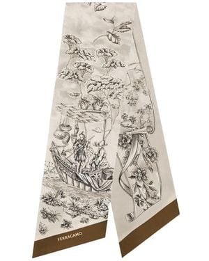 Ferragamo Seiden-Bandeau Mit Voyage-Print - Grau
