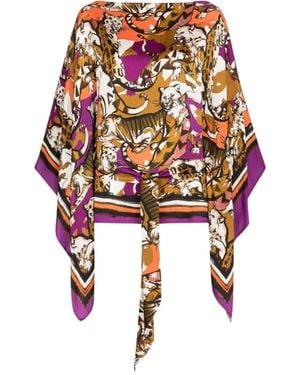 Roberto Cavalli Wildkatzen-Print Kaftan Top - Mehrfarbig