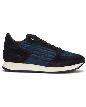 Moorer Leren Sneakers Met Denim Inzetstukken - Blauw