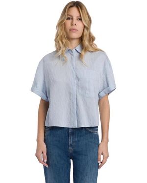 Dondup Overhemden ,Blauw ,Boxy Viscose Gestreept Shirt