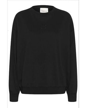 My Essential Wardrobe Hoodies & Sweatvesten ,Zwart ,Katoen Sweatshirt Met Geborduurd Logo