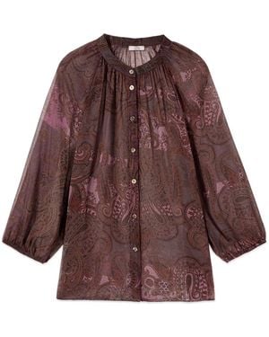 Oltre Overhemden ,Bruin ,Polyester Geprint Shirt Van Crêpe Georgette