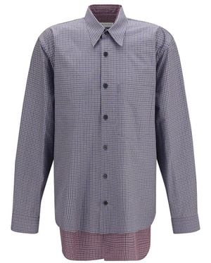 Dries Van Noten Overhemden ,Blauw ,Katoen Camber Dubbellaags Shirt