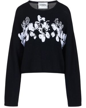Iceberg Truien & Vesten ,Blauw ,Katoen Oversized Sweater Met Ronde Hals - Zwart