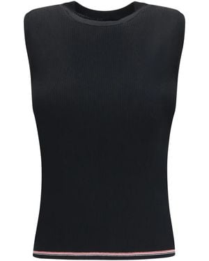 Thom Browne Tops ,Zwart ,Wol Merino Wol Rwb Stripe Vest