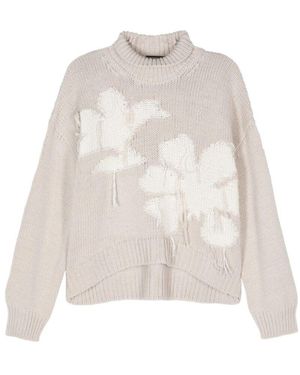 Dondup Chunky Strick Floral Rollkragenpullover - Weiß