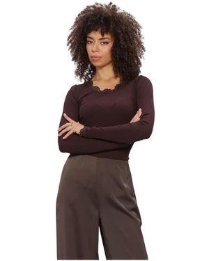 Rosemunde Babette Silk Ls Lace Top - Bruin
