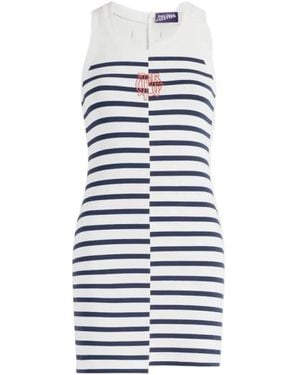 Jean Paul Gaultier Kleedjes ,Veelkleurig ,Katoen Stretch Cotton Asymmetric Short Dress - Blauw