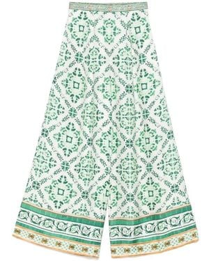 CAMILLA Broeken ,Veelkleurig ,Pailletten Zijden Palazzo Broek Met Pailletten - Groen