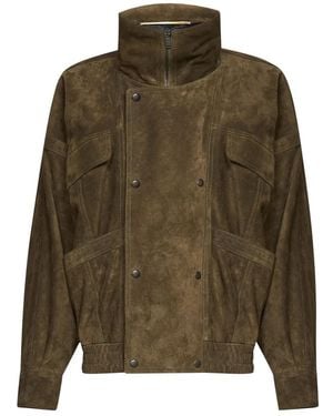 Saint Laurent Jassen ,Groen ,Katoen Double Collar Leather Jacket