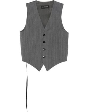 Ann Demeulemeester Grijze V-Hals Mouwloos Vest Met Gespbanden - Grijs
