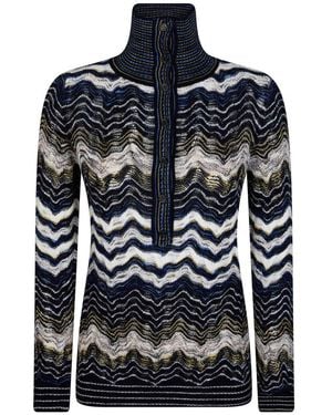 Missoni High-Neck Long-Sleeve Jumper - Blue